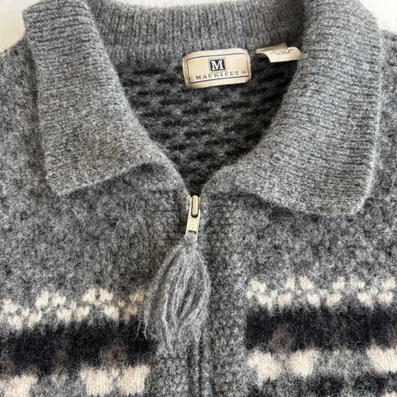 Vintage Maurices Shetland Wool Zip Up Sweater Women's L Gray with Collar Outdoor - Picture 2 of 7